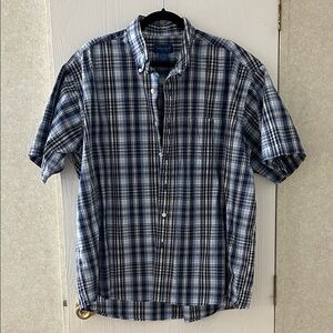 Croft & Barrow Navy and White Plaid Button Down Shirt, Size XL